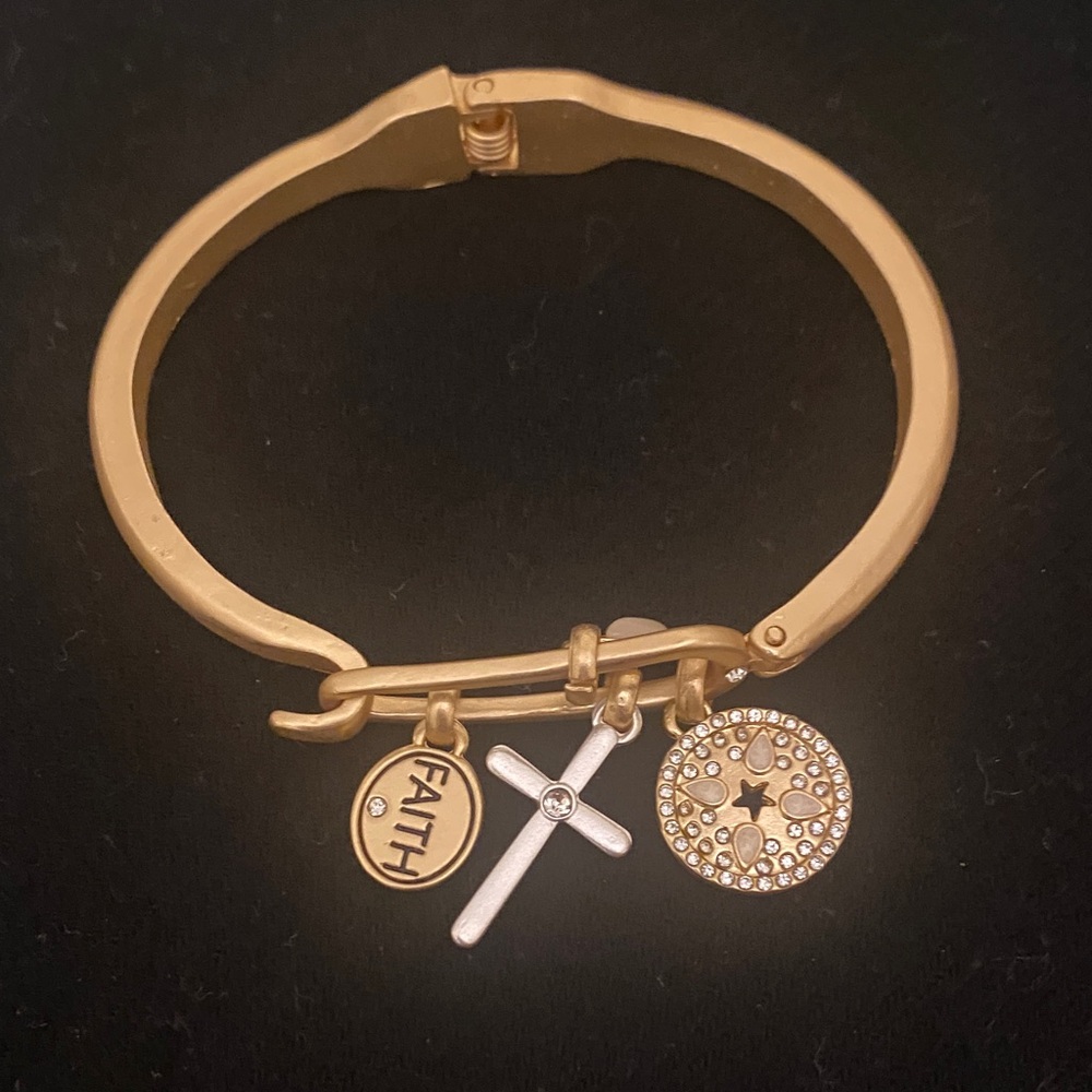 Gold Charm Bracelet with Cross and Faith Pendants
